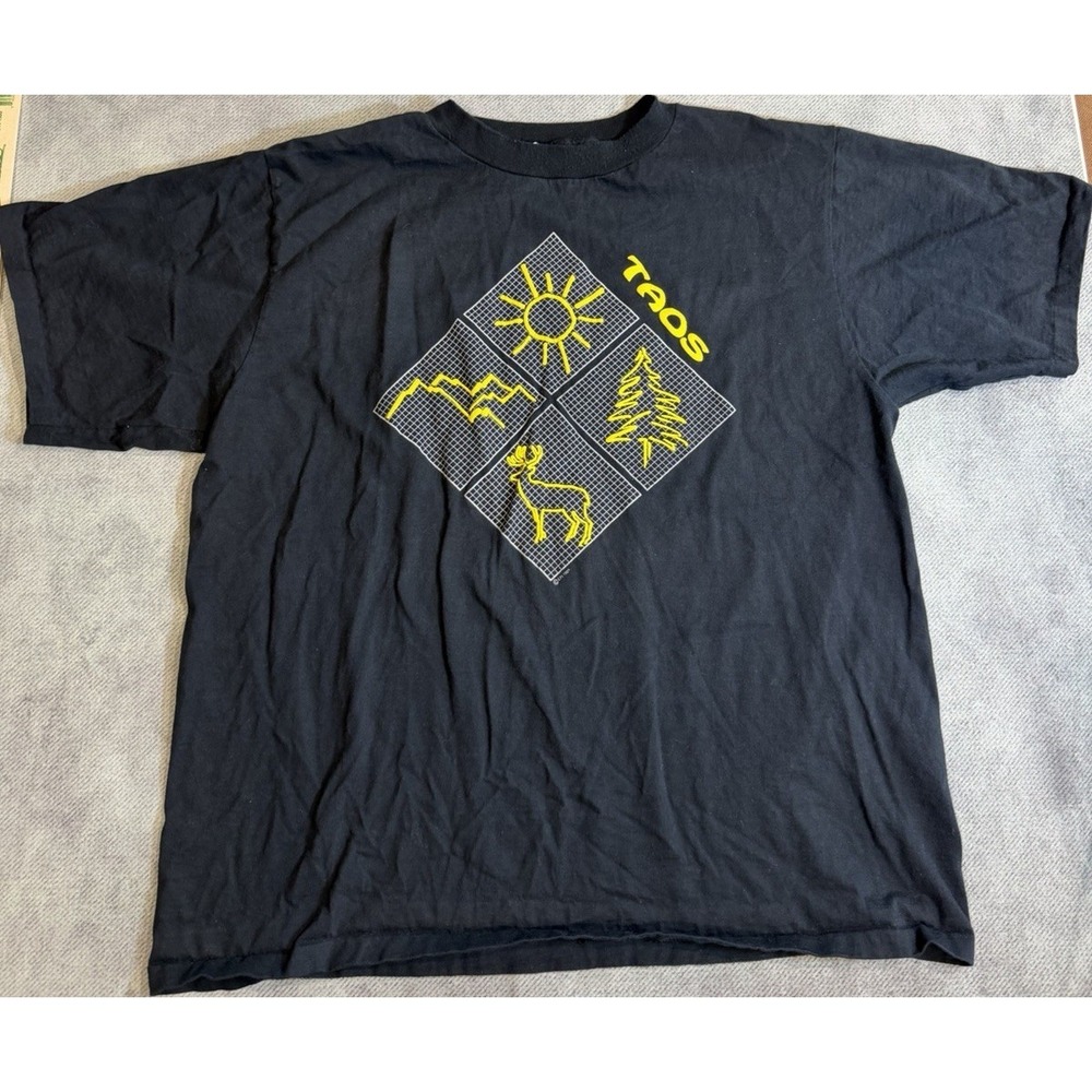 Vintage 1989 Black Cotton Taos Moose Graphic Short Sleeve Crew Tee XXL